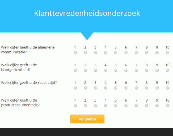 klanttevredenheidsonderzoek email marketing multiple choice