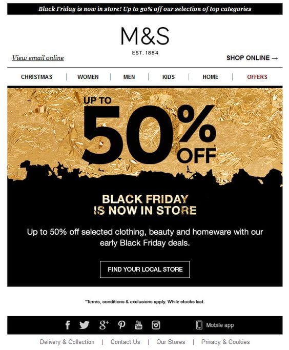 Marks and Spencer Black Friday Example