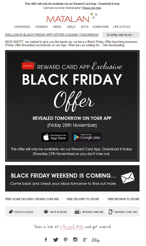 Matalan Black Friday Example
