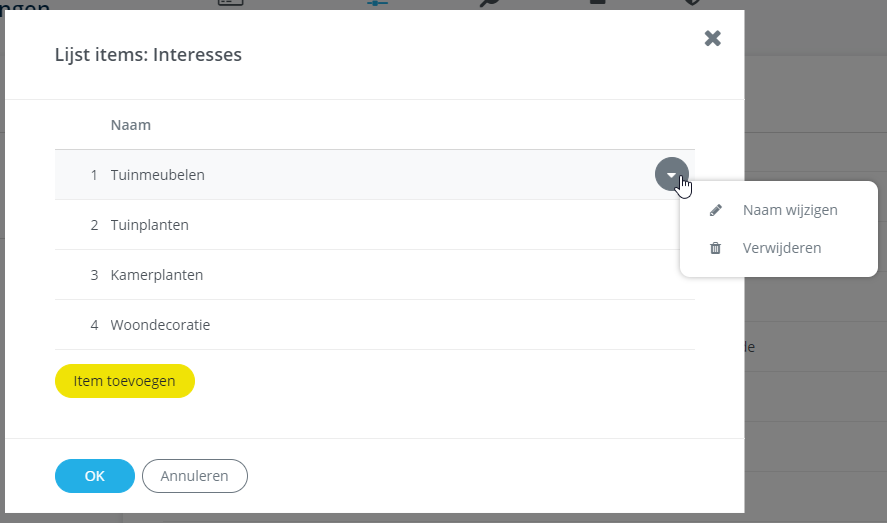 databasevelden interesses
