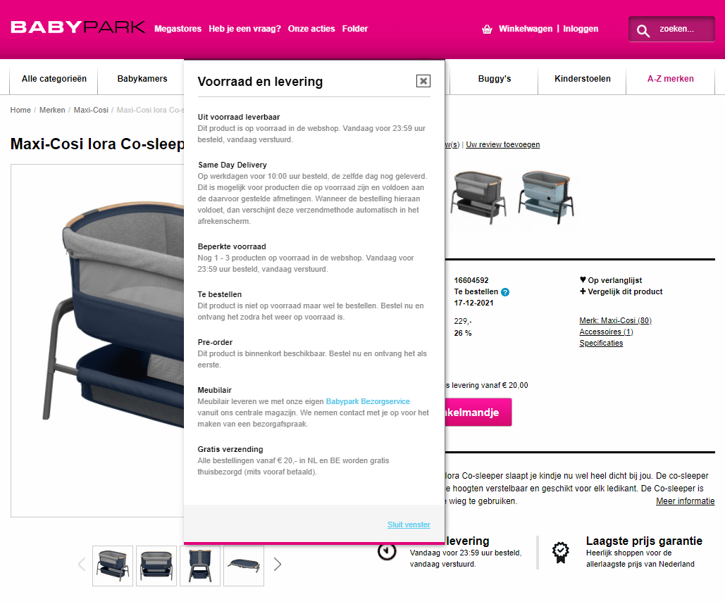 Babypark voorraadoverzicht