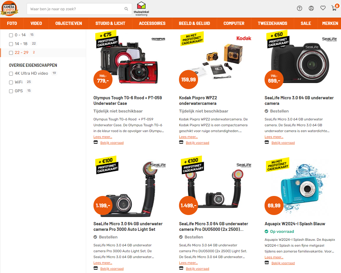 Kamera express voorraadoverzicht