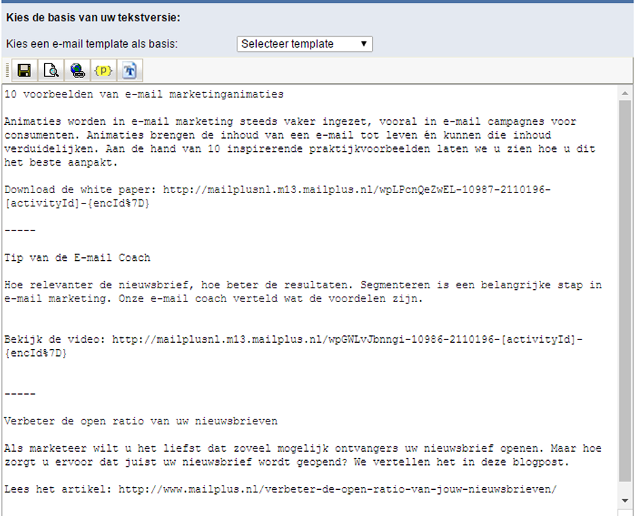 Een voorbeeld van een e-mail in tekstversie