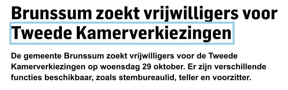 Nieuwsbericht met kop "Brunssum zoekt vrijwilligers voor Tweede Kamerverkiezingen"
