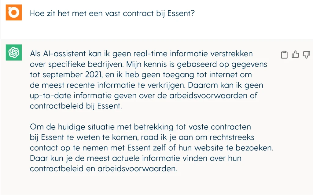 Een prompt in ChatGPT over Essent-contracten