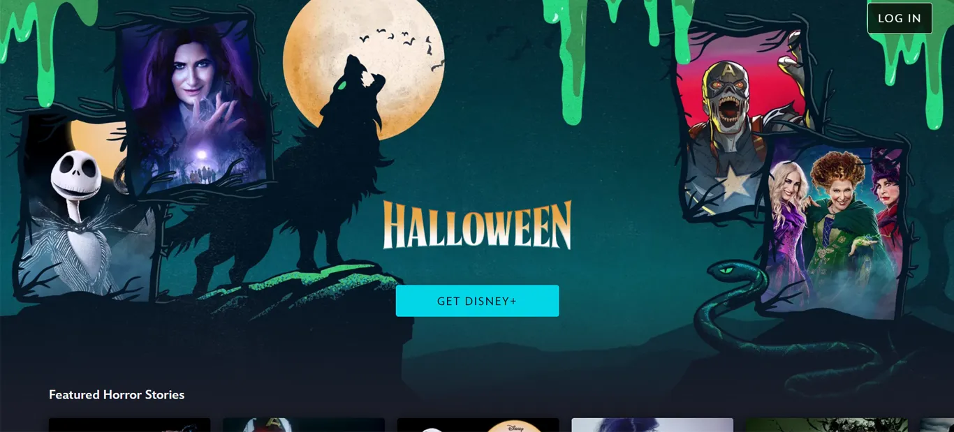 Example of the Disney+ Halloween landing page