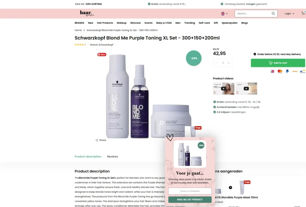 De product display page van Haarspullen