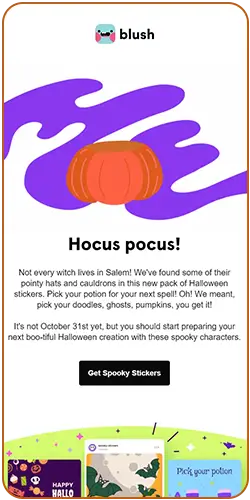 Full view of the Halloween email by Blush