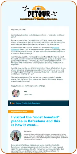 Full view of the Halloween email by Jack's Flight Club