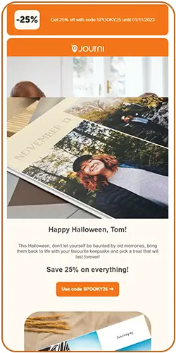 Snippet of the Halloween email by Journi