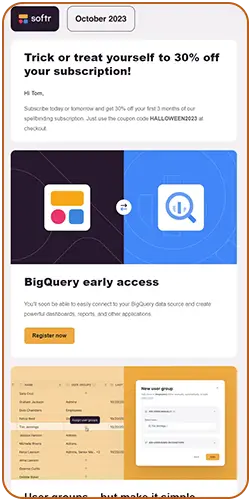 Full view of the Halloween email by Softr.io
