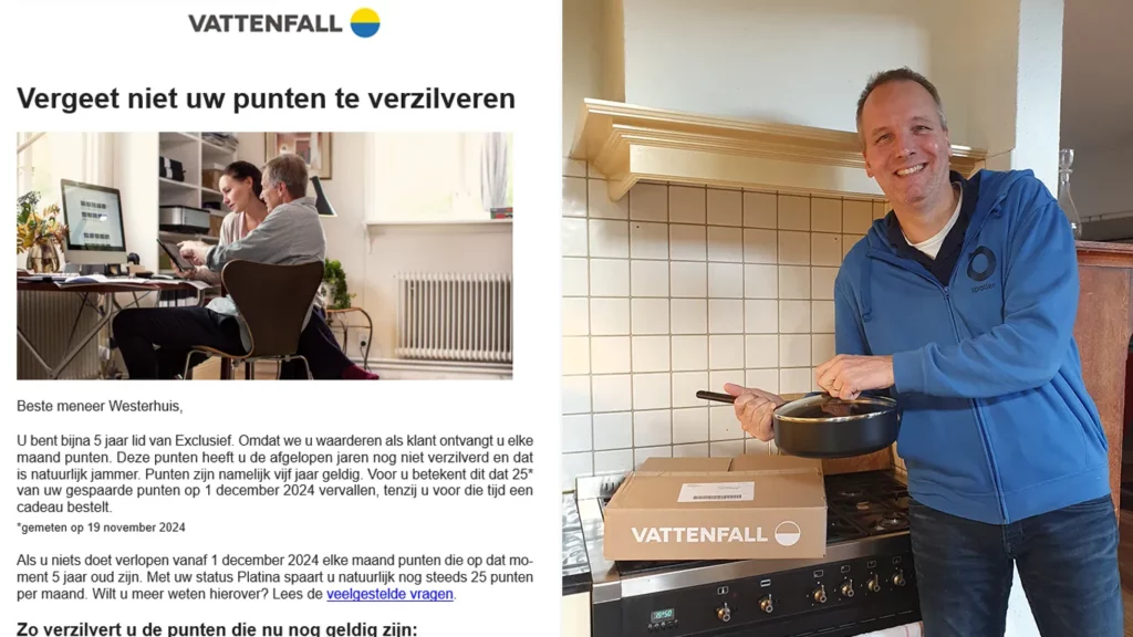 Hendrik krijgt vanuit het loyaliteitsprogramma van Vattenfall een hapjespan