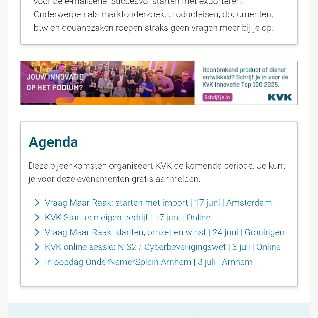 Contentblok Agenda van de KvK