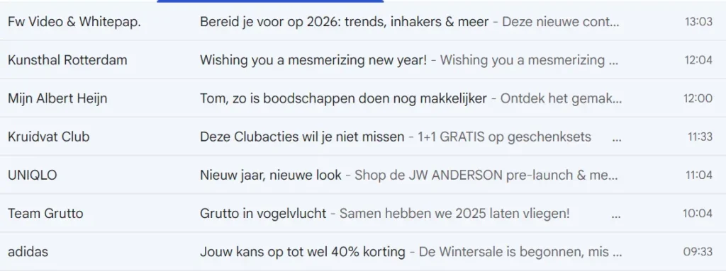 Overzicht van subject lines & snippets