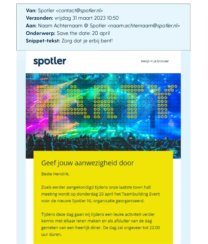 Voorbeeld van een e-mail waarbij we ChatGPT hebben losgelaten op de teksten.