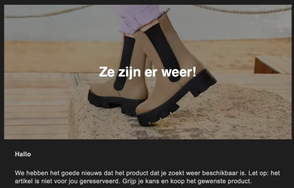 back in stock mail van Tamaris