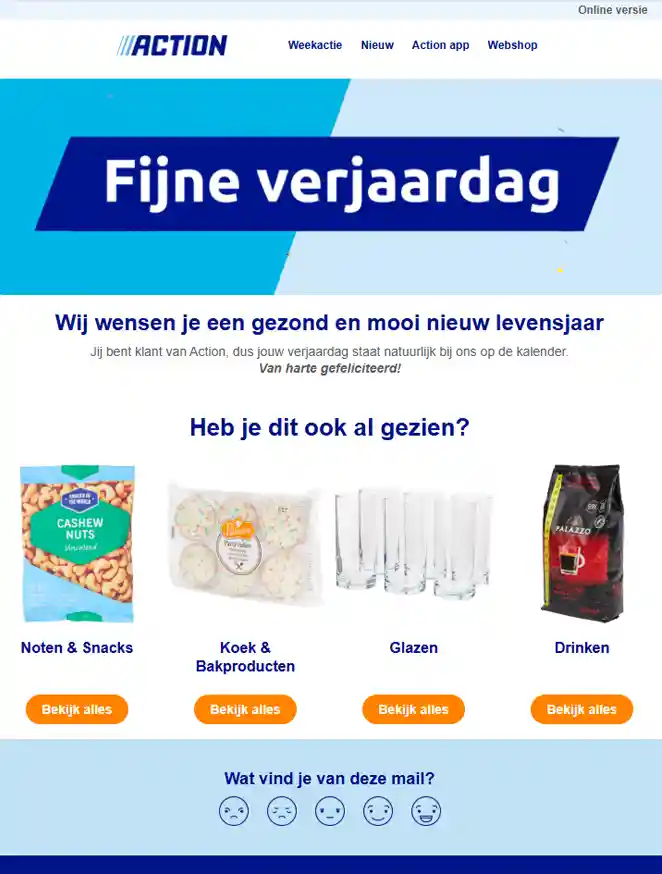 Een tegenvallende verjaardagsmail van Action