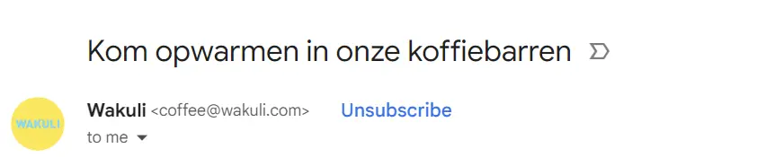 Onderwerpregel in de e-mail van Wakuli