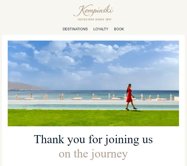 Cropped header of the first welcome journey email at Kempinski
