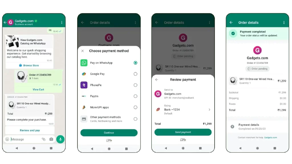 4 different phases of transacting through WhatsApp
